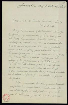 Carta de Ángel Sallent y Gotés a Emilio Cotarelo en la que le hace partícipe del estado doloroso ...