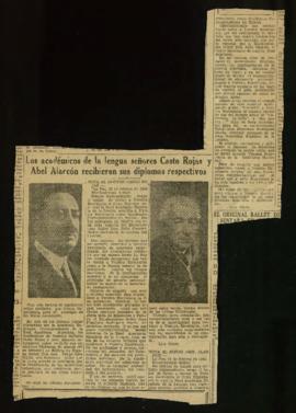 Recorte de prensa con la noticia Los académicos de la lengua señores Casto Rojas y Abel Alarcón r...