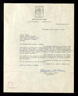 Carta de Fidel Araneda Bravo, secretario de la Academia Chilena de la Lengua, a Alonso Zamora Vic...