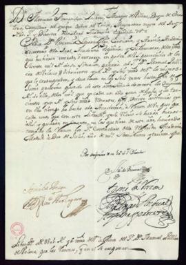 Orden del marqués de Villena del libramiento a favor de Manuel Pellicer de Velasco de 801 reales ...