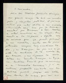 Carta de Francisco de Cossío a Melchor Fernández Almagro en la que expresa su agradecimiento por ...