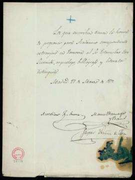 Propuesta firmada por Aureliano Fernández-Guerra, Manuel Tamayo y Baus y Gaspar Núñez de Arce de ...