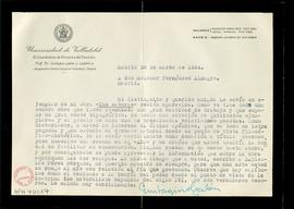 Carta de Eustaquio Galán y Gutiérrez, catedrático de Filosofía del Derecho de la Universidad de V...