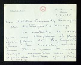 Carta de Elisabeth Mulder a Melchor Fernández Almagro en la que le dice que siente que no hayan l...