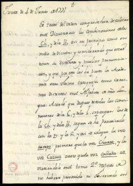 Acuerdos de las juntas de 4 de junio de 1771 y 10 de octubre de 1775 sobre el lugar en el Diccion...