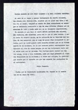 Copia mecanografiada del artículo Último escrito de don Julio Casares a la Real Academia Española