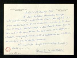 Carta de Eduardo M. del Portillo a Melchor Fernández Almagro en la que le pide autorización para ...