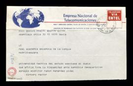Telegrama de [Enrique] Kirberg, rector de la Universidad Técnica del Estado, a la Real Academia E...