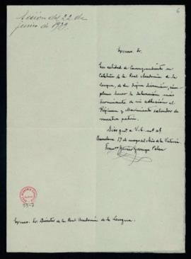 Carta de Francisco Javier Garriga al director en la que declara su adhesión al régimen y movimien...
