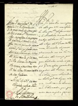 Carta de Vincencio Squarzafigo al marqués de Almodóvar con la que le remite doce ejemplares del e...