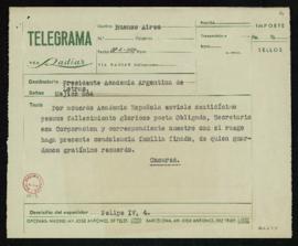 Telegrama de [Julio] Casares al Presidente de la Academia Argentina de Letras de traslado del pés...