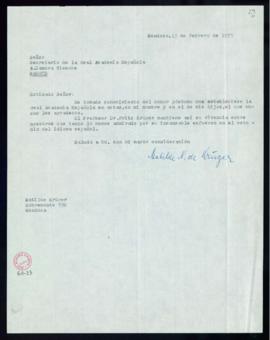 Carta de Matilde de Krüger al secretario, Alonso Zamora Vicente, en la que agradece en su nombre ...