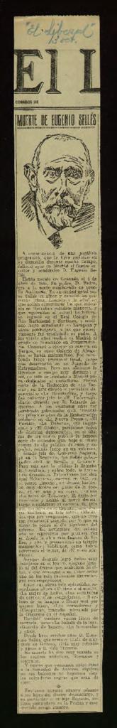Recorte del diario El Liberal de 13 de octubre de 1926, con la noticia del fallecimiento de Eugen...