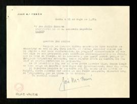 Carta de José María Pemán a Julio Casares en la que se interesa por una propuesta de académico co...