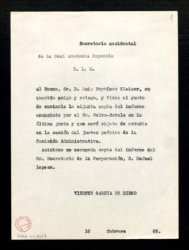 Copia sin firma del besalamano del secretario accidental, Vicente García de Diego, a Luis Martíne...