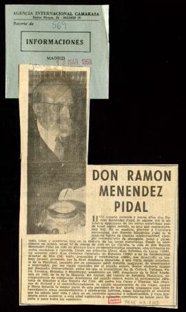 Recorte del diario Informaciones con el artículo Don Ramón Menéndez Pidal