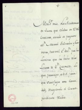 Carta de Juan Trigueros a Gaspar de Montoya sobre el acuerdo de pago a Manuel Salvador y Carmona ...