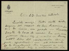 Carta de Gabriel Maura [Gamazo] al secretario, Emilio Cotarelo, de comunicación de la fecha y hor...