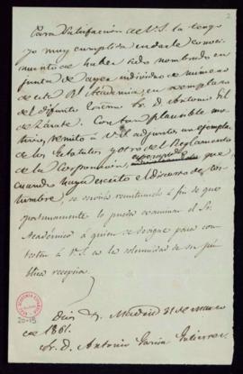 Minuta del oficio del secretario [Manuel Bretón de los Herreros] a Antonio García Gutiérrez de co...
