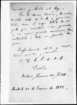 Carta de Antonio Cánovas del Castillo a la reina regente, doña María Cristina de Austria