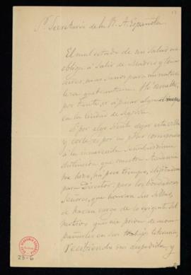 Carta del conde de Cheste al secretario, Manuel Tamayo [y Baus], en la que comunica su intención ...