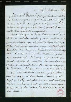 Carta de José Zorrilla a Pedro [Antonio de Alarcón] en la que menciona la métrica en la que expre...