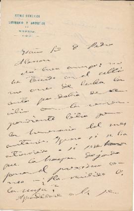 Carta de José Moreno Nieto a Pedro [Antonio de] Alarcón en la que pregunta si ha recibido la letr...
