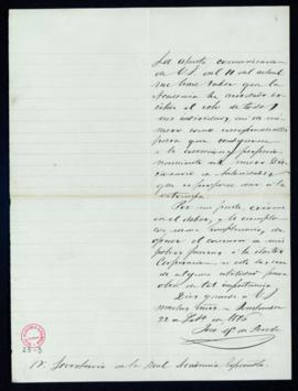 Carta de José M[arí]a de Pereda al secretario [Manuel Tamayo y Baus] en la que se ofrece a colabo...
