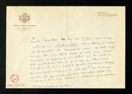 Carta de Gregorio Marañón a Melchor Fernández Almagro en la que le agradece su cariñosa crítica s...