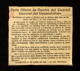 Parte oficial de guerra del cuartel general del Generalísimo