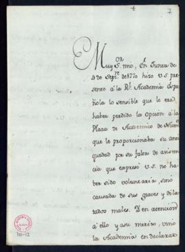 Minuta de la carta de Francisco Antonio de Angulo a José Melchor del Castillo en la que le comuni...