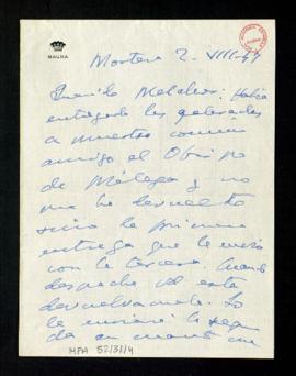 Carta de Gabriel Maura a Melchor Fernández Almagro en la que le dice que entregó las galeradas al...