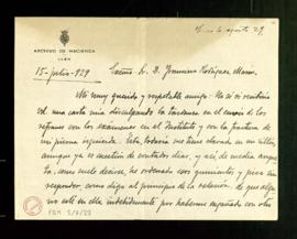 Carta de Antonio Alcalá Venceslada a Francisco Rodríguez Marín en la que se excusa por el retraso...