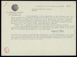 Carta de Manuel García Blanco a Julio Casares con la que le remite un trabajo sobre Tirso de Moli...