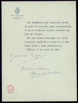 Propuesta de José María Lope Toledo como académico correspondiente en La Rioja
