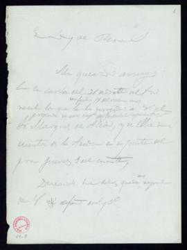 Minuta de la carta del secretario [Mariano Catalina] al duque de Rivas [Enrique Ramírez de Saaved...