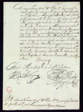Orden del marqués de Villena del abono a favor de Vincencio Squarzafigo de 6018 reales y 18 marav...