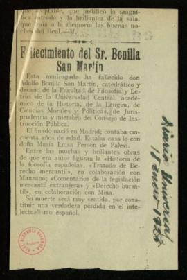 Recorte del Diario Universal de 18 de enero de 1926, con la noticia del fallecimiento de Adolfo B...