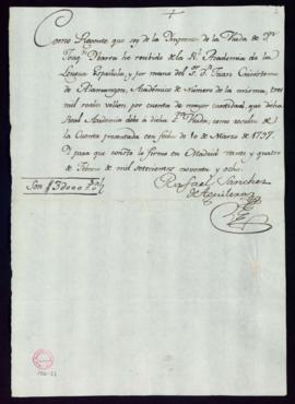 Recibo de Rafael Sánchez de Aguilera, regente de la imprenta de la viuda de Ibarra, de 3000 reale...