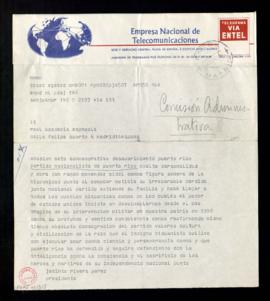 Telegrama de Jacinto Rivera Pérez, presidente del Partido Nacionalista de Puerto Rico, a la Real ...