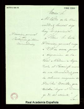 Carta de Aureliano Fernández-Guerra, director general de Instrucción Pública, al director [conde ...