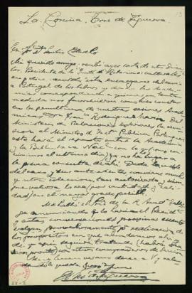 Carta de Juan de la Armada y Losada, marqués de Figueroa, a Emilio Cotarelo en la que comunica qu...