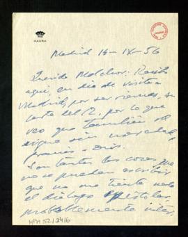 Carta de Gabriel Maura a Melchor Fernández Almagro en la que le dice que está muy engolfado en el...