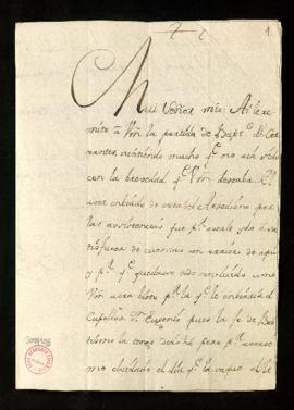 Carta de Luis de Moncada a Vicente de los Ríos con la que remite la partida de bautismo de [Migue...