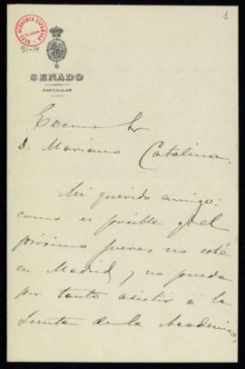 Carta de Juan Antonio Cavestany a Mariano Catalina con la que le remite la propuesta de [Luis] Ma...
