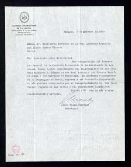 Carta de Arturo Agüero Chaves, secretario de la Academia Costarricense de la Lengua, a Alonso Zam...