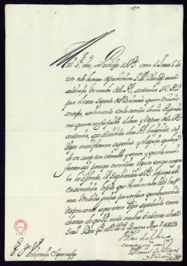 Carta de Manuel de Villegas y Piñateli a Vincencio Squarzafigo en la que da cuenta de haber prese...