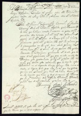 Orden del marqués de Villena de libramiento a favor de Juan de Ferreras de 1156 reales y 20 marav...