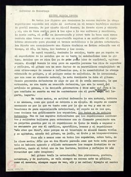 Fotocopia del borrador del texto Niceto Alcalá Zamora por Salvador de Madariaga