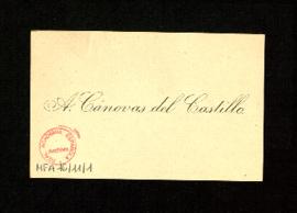 Tarjeta de visita de Antonio Cánovas del Castillo